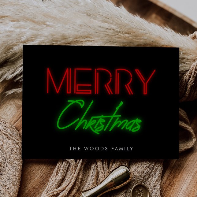 Retro 80-talet Neon ljus God jul Julkort (Skapare uppladdad)