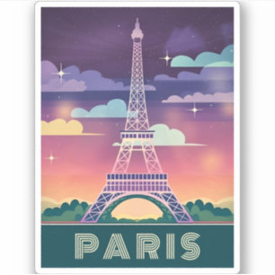 Retro 80-talet Neon Synthwave Eiffel Torn Paris Fr Klistermärken