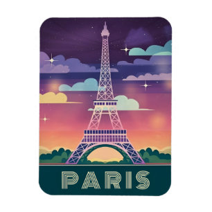 Retro 80-talet Neon Synthwave Eiffel Torn Paris Fr Magnet