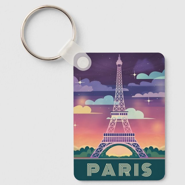 Retro 80-talet Neon Synthwave Eiffel Torn Paris Fr Nyckelring (Framsida)