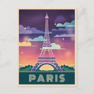 Retro 80-talet Neon Synthwave Eiffel Torn Paris Fr Vykort