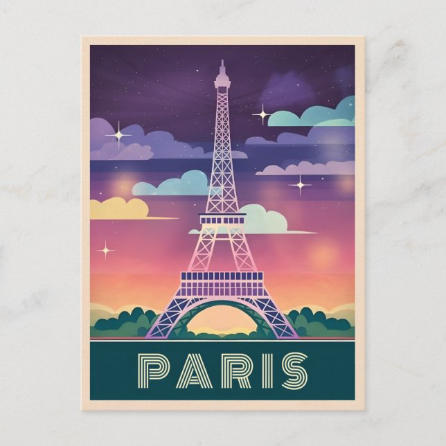 Retro 80-talet Neon Synthwave Eiffel Torn Paris Fr Vykort (Framsida)