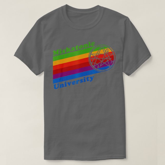 Retro-80-talet: Rainbow Miskatonic Universiteten o T Shirt (Design framsida)