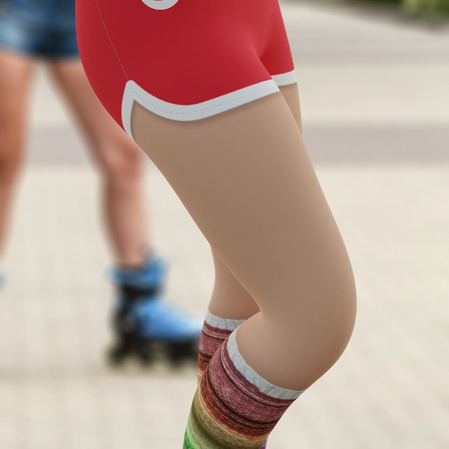 Retro 80-talet Red Sport Kort Leg Warmers Leggings (Perfect leggings to wear at your roller skating disco bachelorette party. Just add your number)