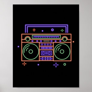 Retro 80-talets 90-tal Neon Radio Ghettoblaster Bo Poster