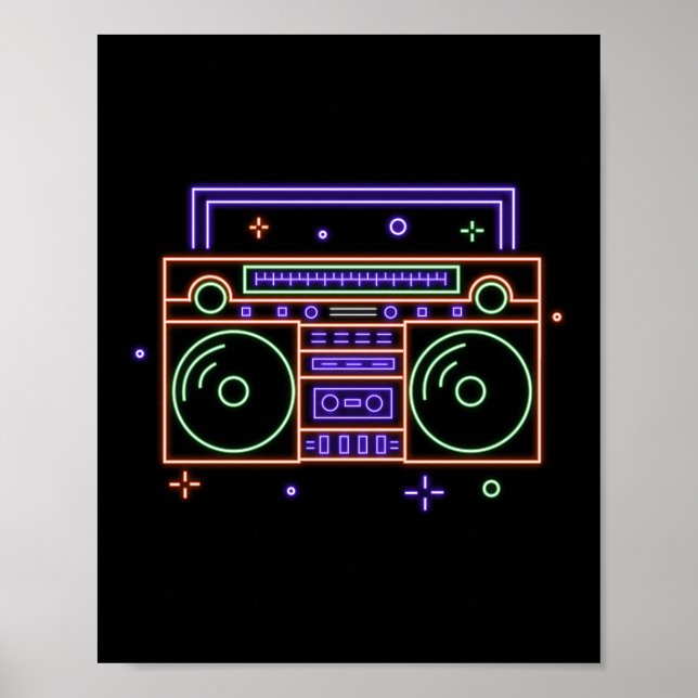 Retro 80-talets 90-tal Neon Radio Ghettoblaster Bo Poster (Framsidan)