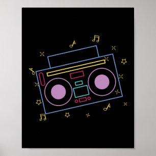 Retro 80-talets 90-tal Neon Radio Ghettoblaster Bo Poster