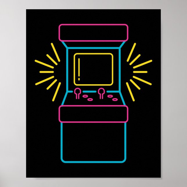 Retro 80-talets 90-talskabinett med Neon Arcade Ma Poster (Framsidan)