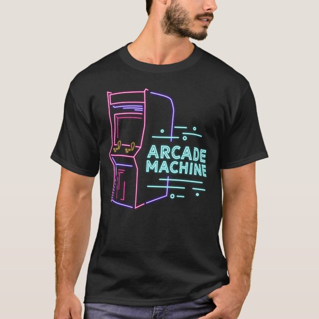 Retro 80-talets 90-talskabinett med Neon Arcade Ma T Shirt (Framsida)