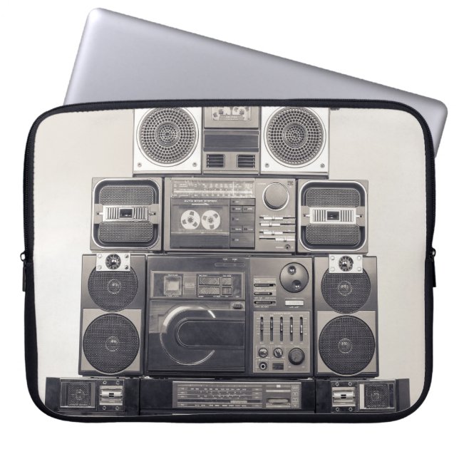 Retro 80-talets kassettbandspelare Mönster. Laptop Fodral (Framsidan)