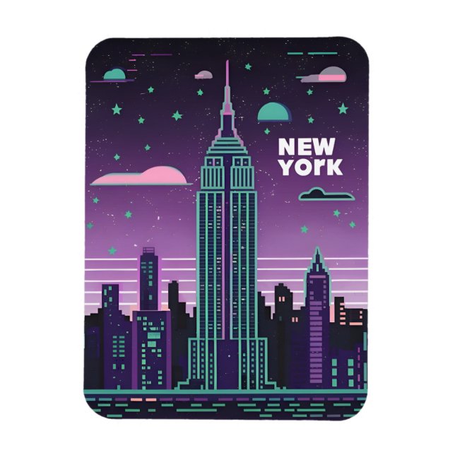 Retro 80-talets Lo-Fi Vaporwave Empire state Byggn Magnet (Vertikal)