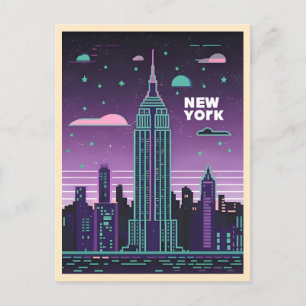 Retro 80-talets Lo-Fi Vaporwave Empire state Byggn Vykort