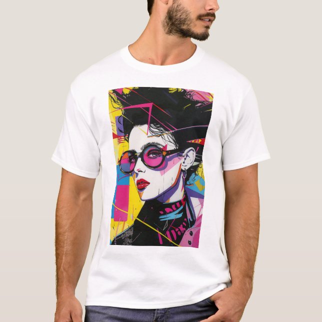 Retro 80-talets popup-popup Art Stil T-Shirt (Framsida)
