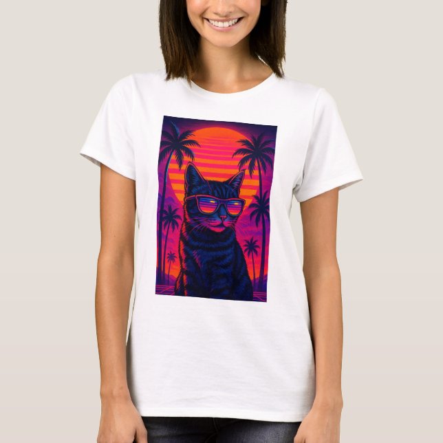 Retro 80-talets solnedgång med solglasögon T-Shirt (Framsida)