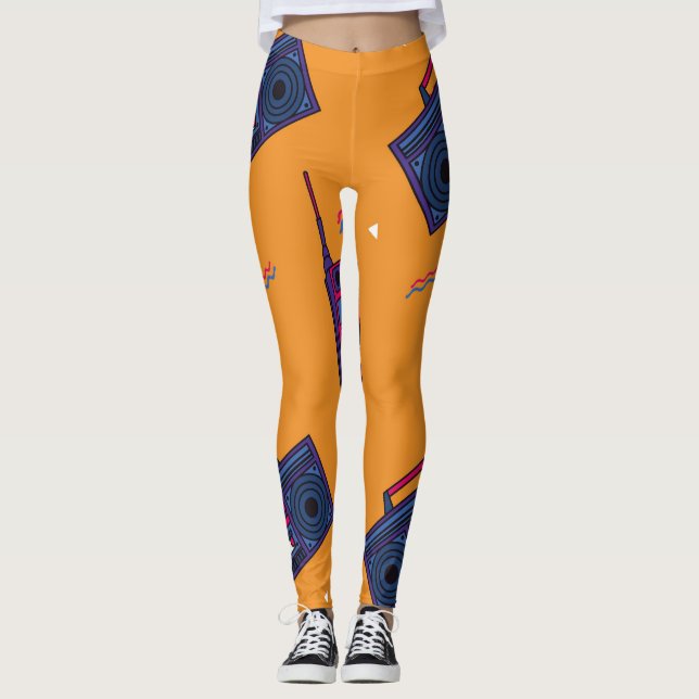 Retro 80-talets stil-bakgrund, färglös. leggings (Framsida)