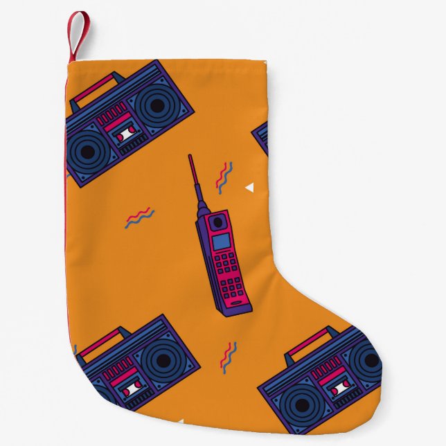 Retro 80-talets stil-bakgrund, färglös. liten julstrumpa (Framsidan)