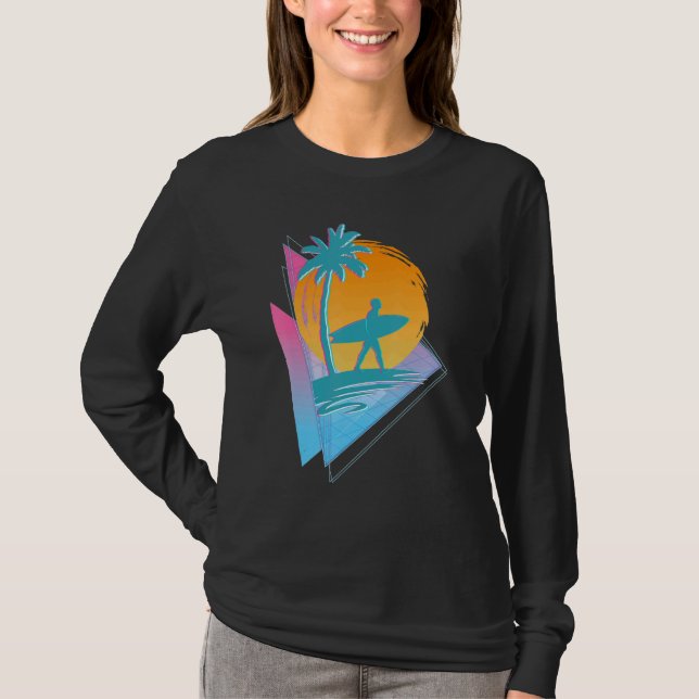 Retro 80-talets synthwave Surfing Surfer Handflata T Shirt (Framsida)