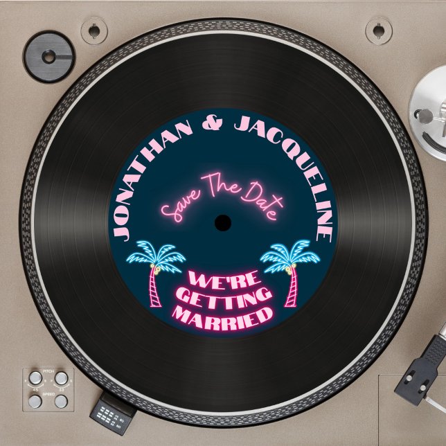 Retro 80-talets Tropical Neon Vinyl Record sparar  Inbjudningar (Skapare uppladdad)
