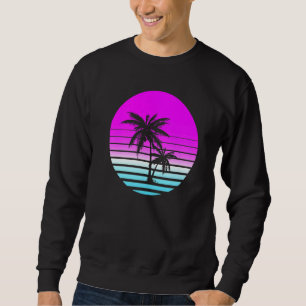 Retro 80-talets Vaporwave Sunset Handflatan Träd B Lång Ärmad Tröja