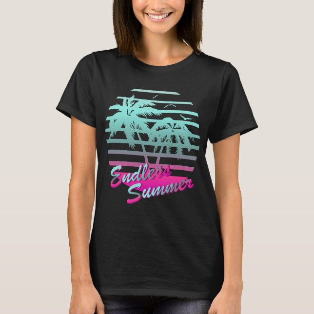Retro 80-talets Vaporwave Tropical Endless Summer  T Shirt (Framsida)
