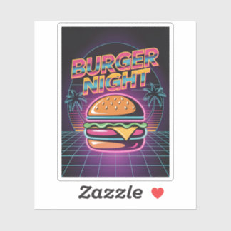 Retro 80-tals Burger Night Neon Synthwave Palmträd Klistermärken
