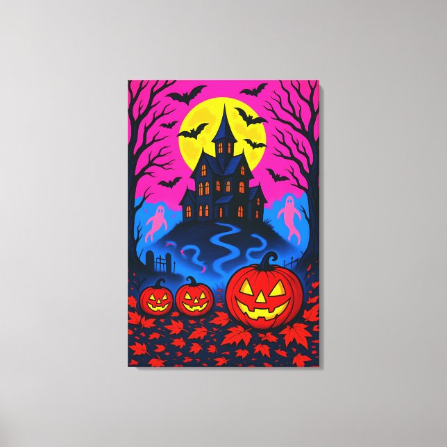 Retro 80-tals Halloween Pop Art i 80-tals stil Canvastryck (Framsida)