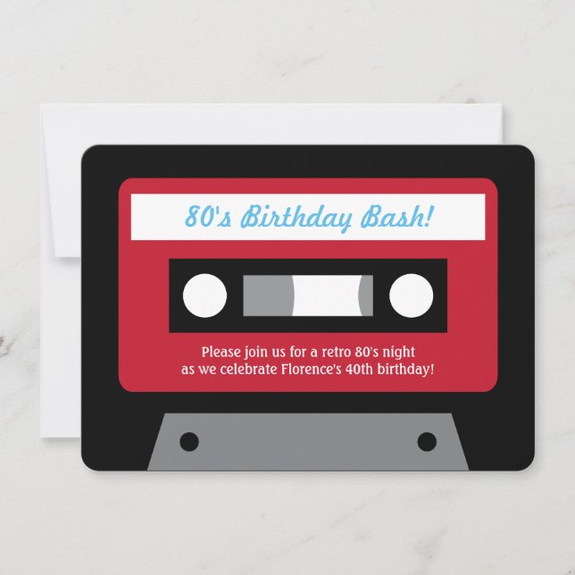 Retro 80-tals kassettband födelsedagsinbjudningar inbjudningar (Framsida)