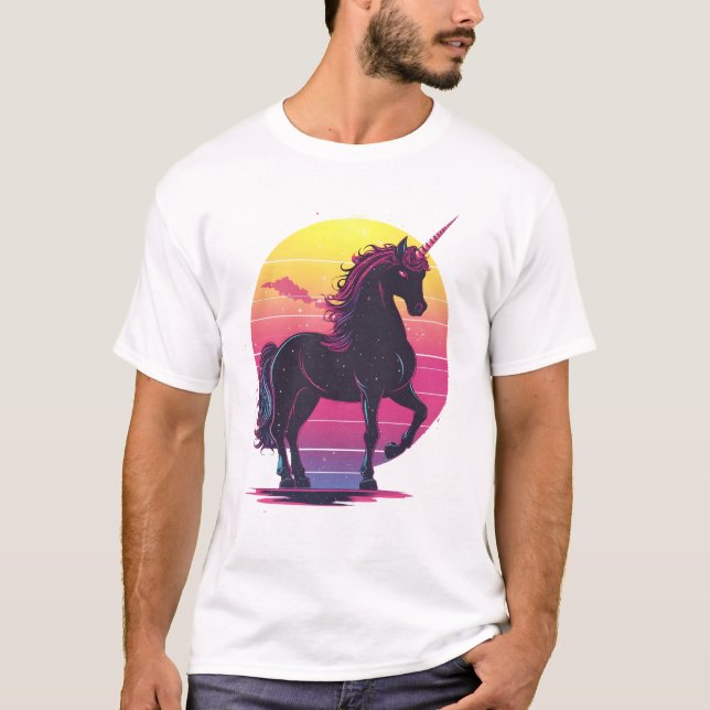Retro 80-tals Neon Enhörning (1) T Shirt (Framsida)