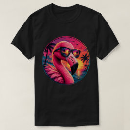 Retro 80-tals Neon Flamingo Solglasögon för solned T Shirt