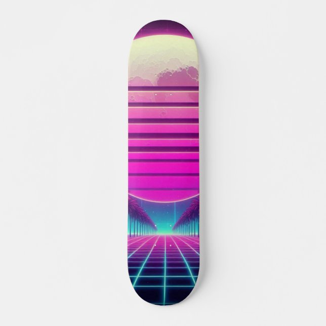 retro, 80-tals neon sol mini skateboard bräda 18,5 cm (Framsida)
