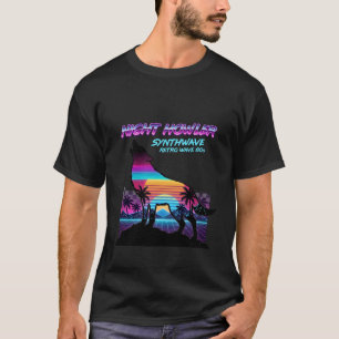 Retro 80-tals Neonvarg som ylar Vaporwave Palmträd T Shirt