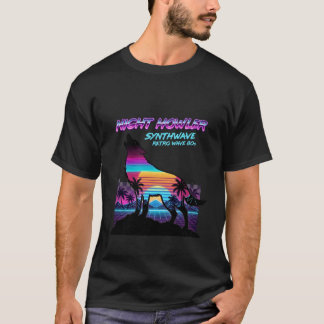 Retro 80-tals Neonvarg som ylar Vaporwave Palmträd T Shirt