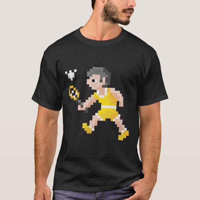 Retro 80-tals Pixel Art Badmintonspelare  T Shirt (Framsida)