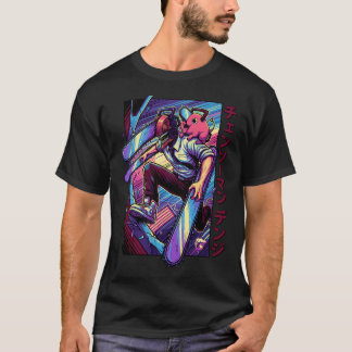 Retro 80-tals pojke motorsåg husdjur neon vaporwav t shirt
