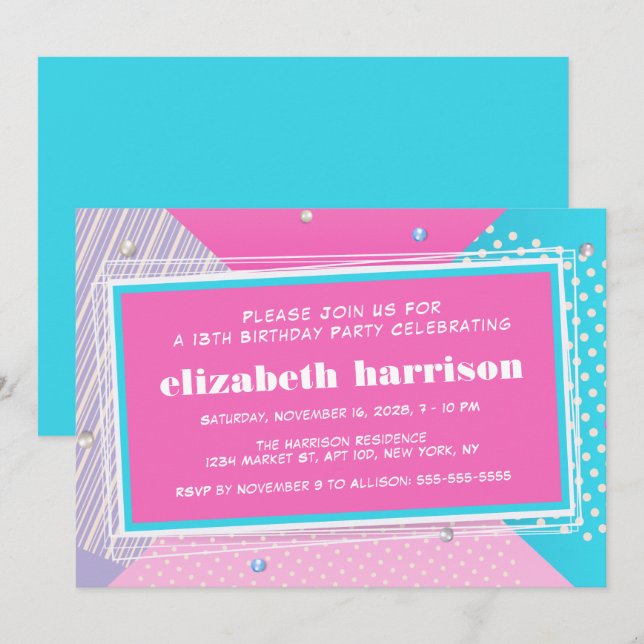Retro 80-tals Pop Art Födelsedagsfest Inbjudningar (Fram/baksida)