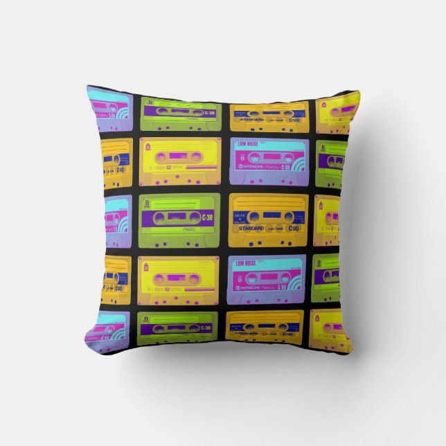 Retro 80-tals Pop Art-kassettband Kudde (Framsida)