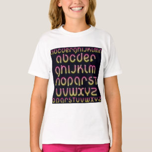 Retro 80-tals Rosa och Gult Glödande Neon Alfabet T Shirt