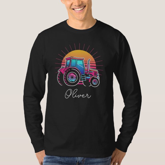 Retro 80-tals Solnedgång Vaporwave Traktor T Shirt (Framsida)