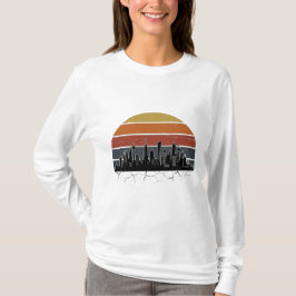 Retro 80-tals stads siluett solnedgång vintage sta t shirt