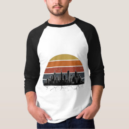 Retro 80-tals stads siluett solnedgång vintage sta t shirt
