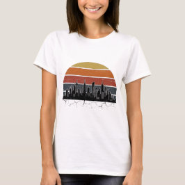 Retro 80-tals stads siluett solnedgång vintage sta t shirt
