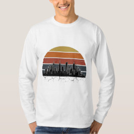 Retro 80-tals stads siluett solnedgång vintage sta t shirt