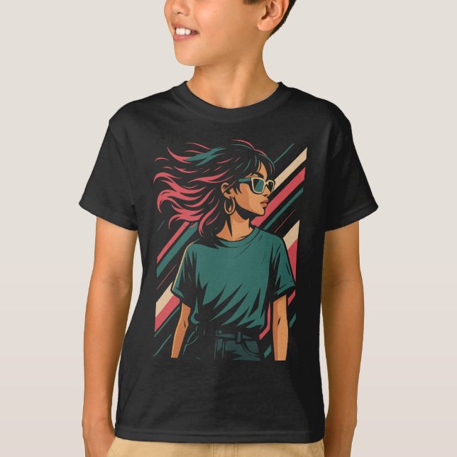 Retro 80-tals Stilfull Dam Grafisk T-Shirt | Vinta (Framsida)