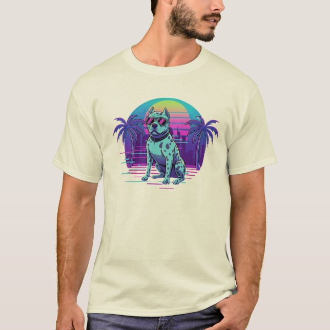 Retro 80-tals Synthwave Cool Hund med Solglasögon  T Shirt (Framsida)