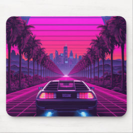 Retro 80-tals Synthwave Neon Bil Skrivbordsmatta & Musmatta