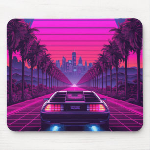 Retro 80-tals Synthwave Neon Bil Skrivbordsmatta & Musmatta