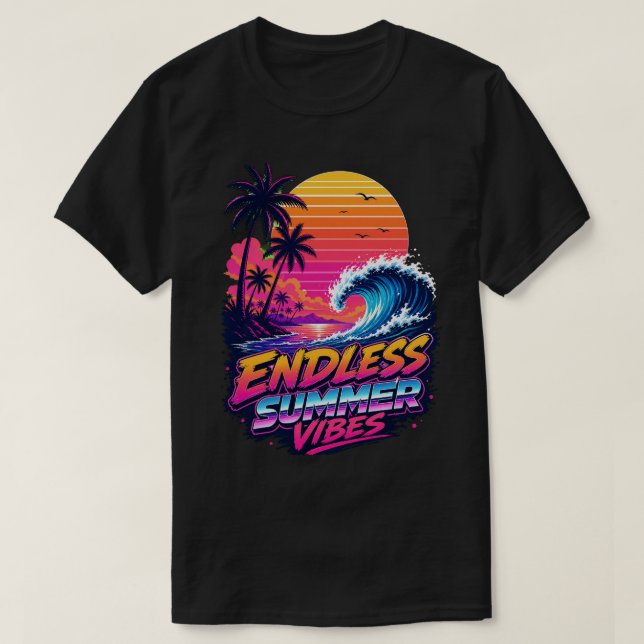 Retro 80-tals Synthwave Solnedgång Surf T-shirt (Design framsida)