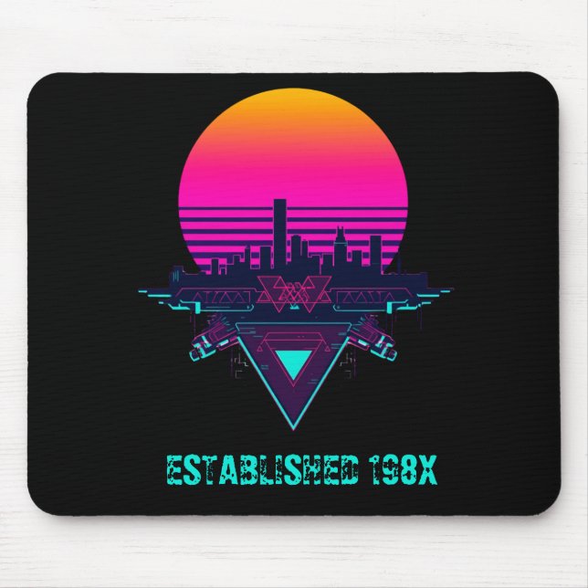 Retro 80-tals Synthwave Stad Neon Underlägg för sk Musmatta (Framsidan)