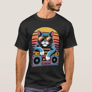 Retro 80-talskat med solglasögon - Synthwave Kattu T Shirt