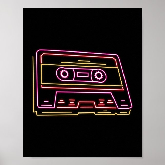 Retro 80s 90-tal Neon Cassette Tape Ghettobaster Poster (Framsidan)
